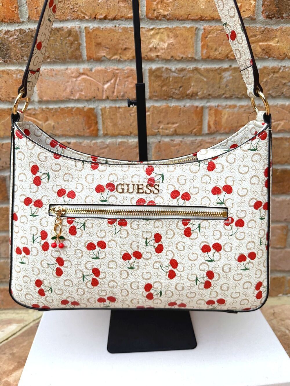 GUESS Cherry Monogram Shoulder Bag Ivory Red Gold NWT 🍒